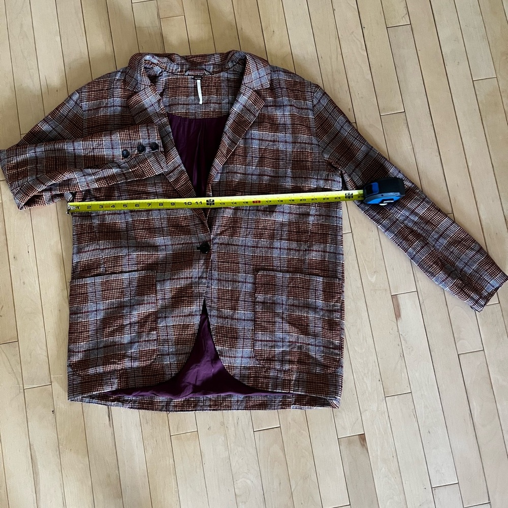 Free People Plaid Blazer in Rust Red and Cream - Picture 4 of 7